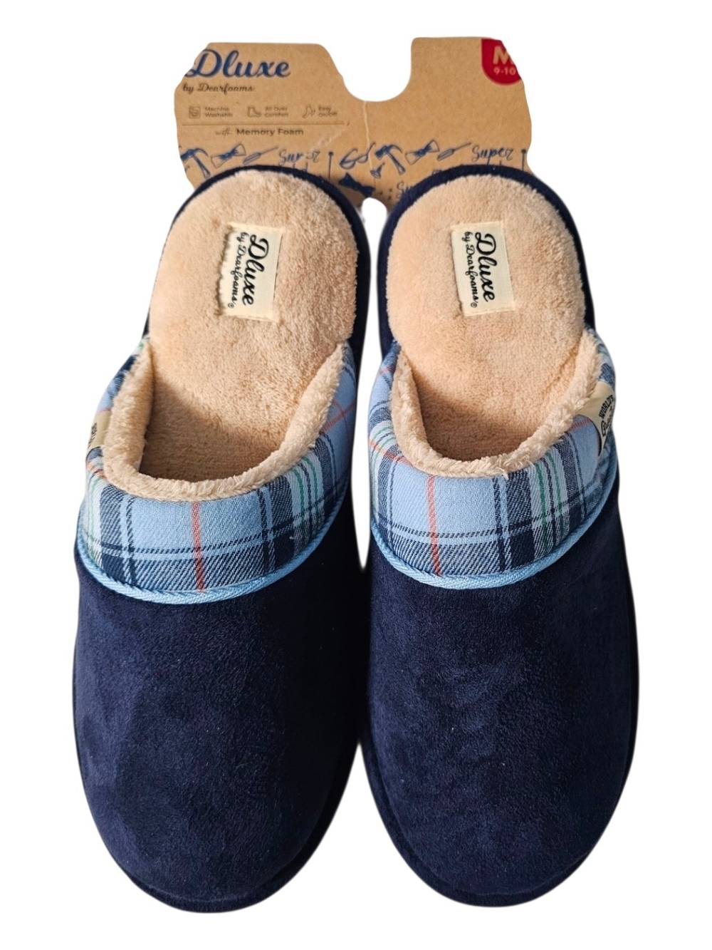 Dearfoams Navy Blue Slip-On Memory Foam Slippers